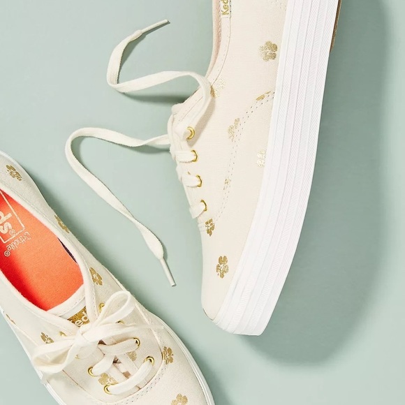 Sold at Anthropologie Keds TRIPLE HIBISCUS NATRUAL / GOLD Size 6.5 - Picture 2 of 8